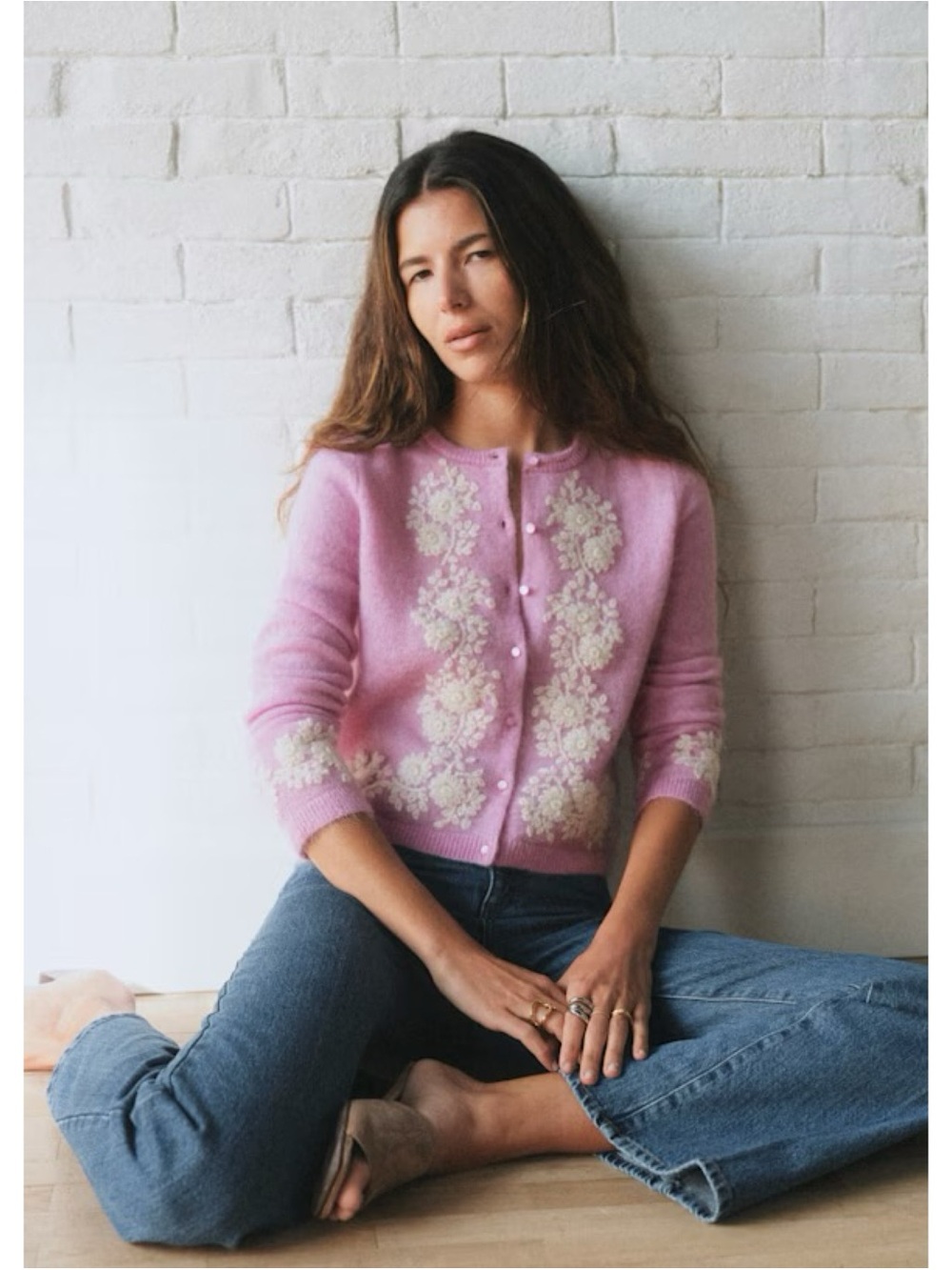 NWT Sezane x Sea NY Laurine Cardigan Lilac Purple Floral Embroidered Sweater S